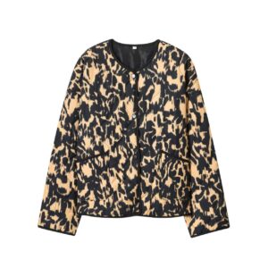 women's fashionable printed snap button long sleeved jacket