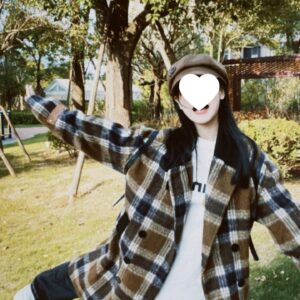 women's korean style plaid coffee woolen overcoat