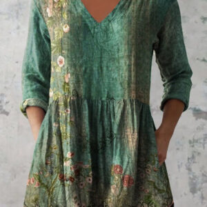 women's loose and comfortable digital printed round neck short sleeved top