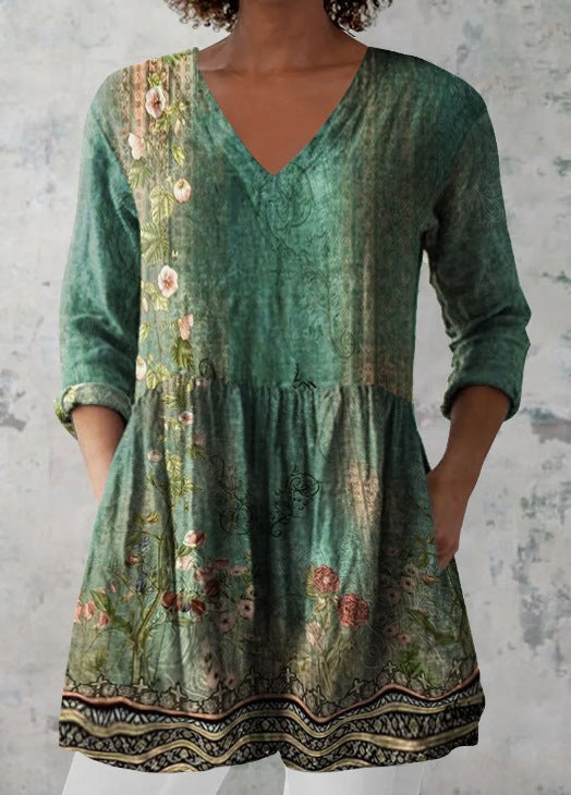 women's loose and comfortable digital printed round neck short sleeved top women's loose and comfortable digital printed round neck short sleeved top