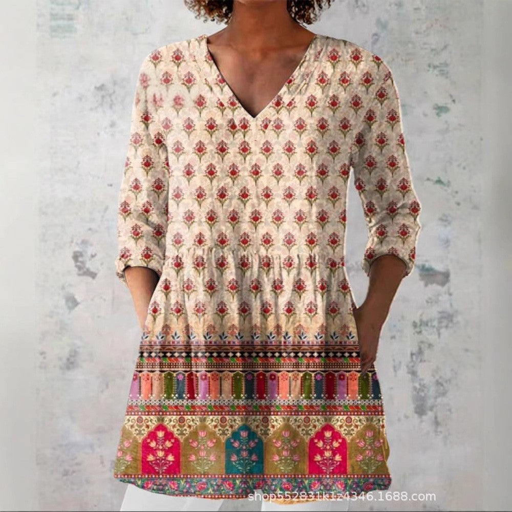 women's loose and comfortable digital printed round neck short sleeved top women's loose and comfortable digital printed round neck short sleeved top