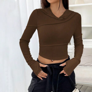 street trend v neck hoodie women's slim fit autumn winter base layer top