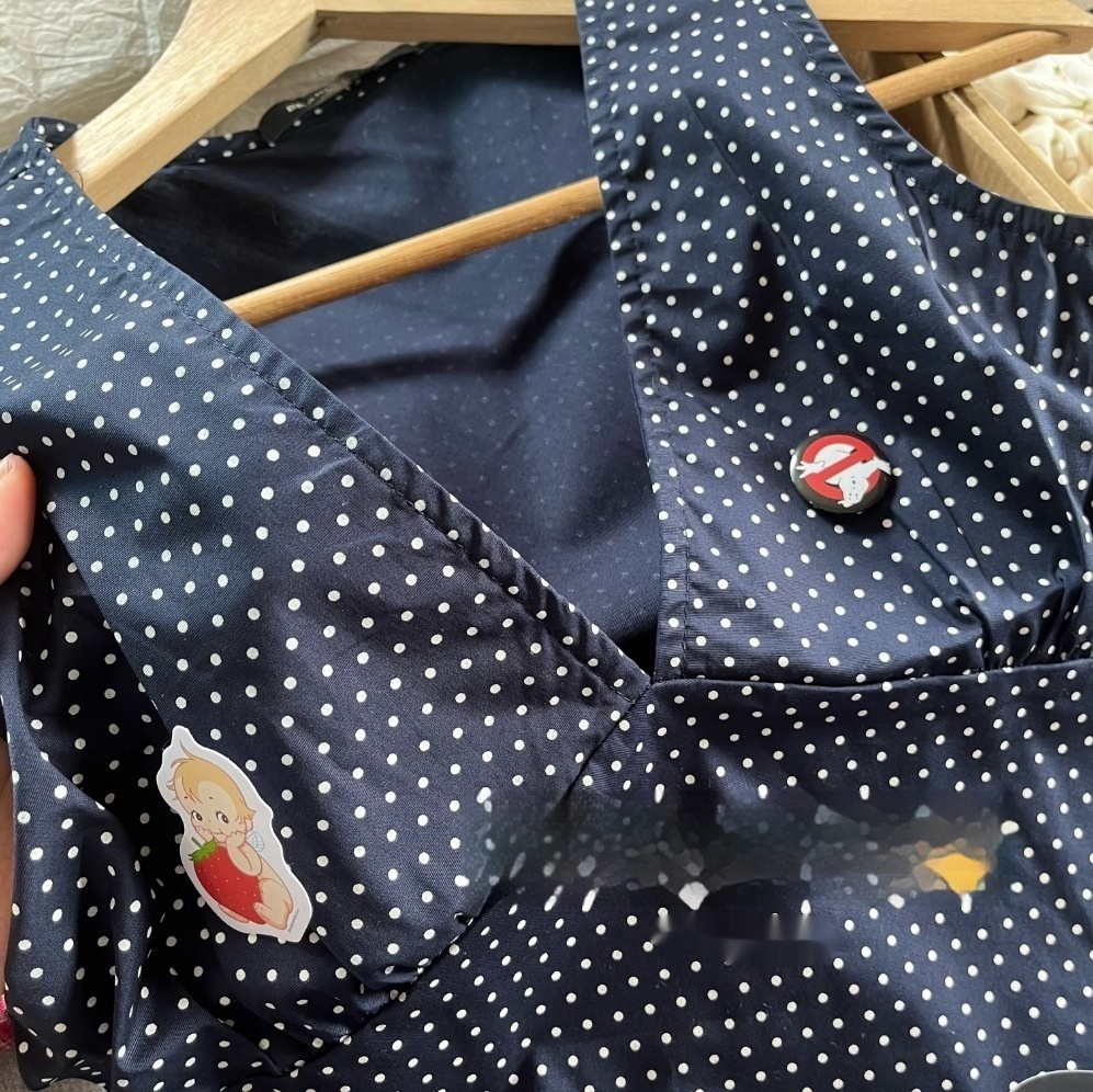 Navy Blue Polka Dot V-neck Tight Waist Outerwear Top 10939208 2822 41be A8d8 9b2220d7e2c4 Trans