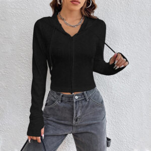 street style design zip up cardigan long sleeve women's top