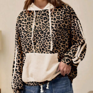 women's loose retro leopard print hooded sweatshirt