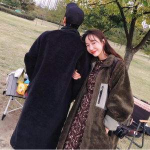 stand collar color matching lambswool two sided zipper coat