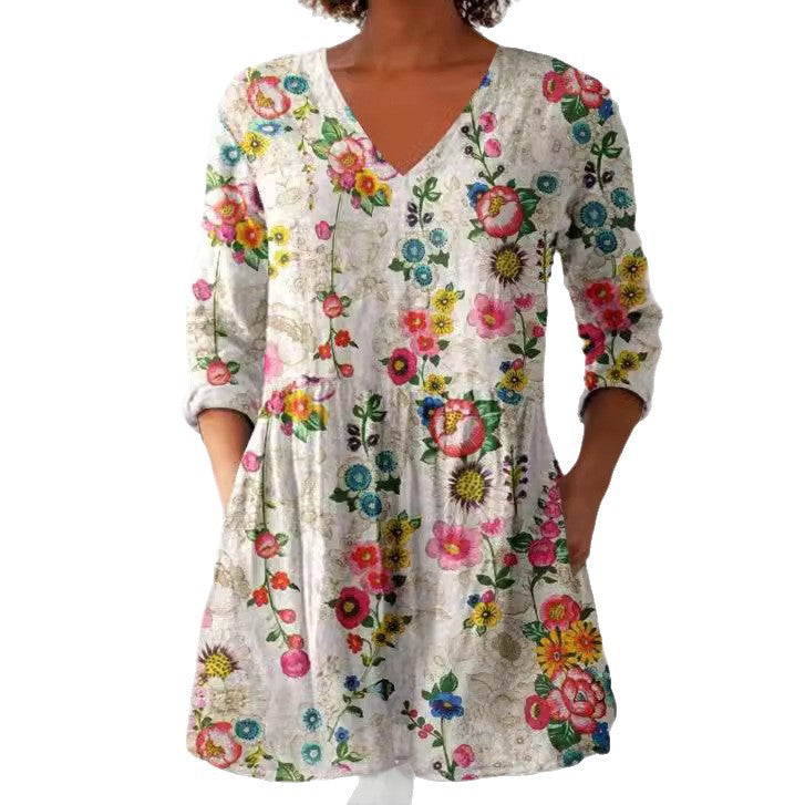 women's loose and comfortable digital printed round neck short sleeved top women's loose and comfortable digital printed round neck short sleeved top