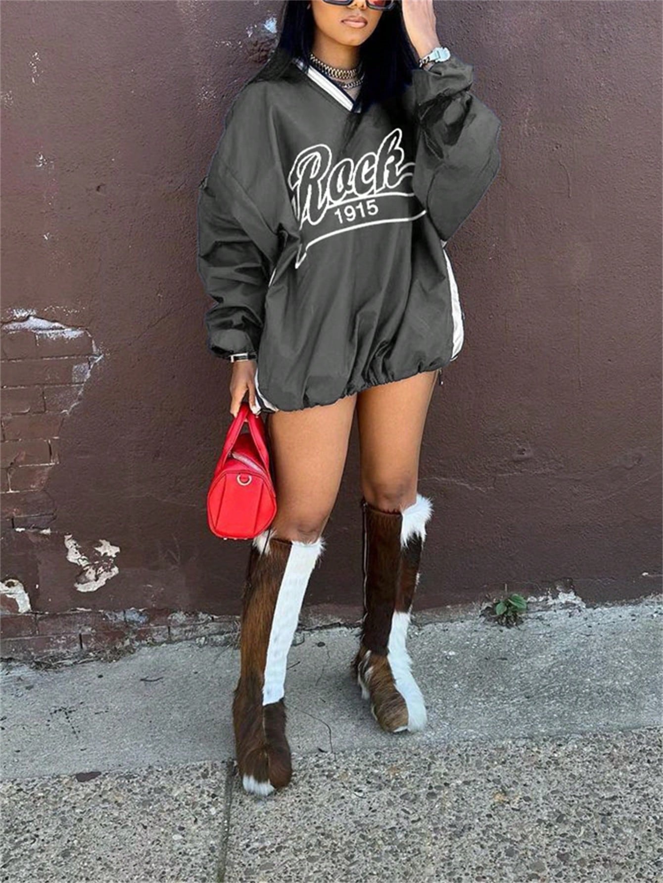 women's letter print color block loose sweatshirt women's letter print color block loose sweatshirt