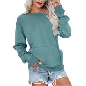 women's pin solid color round neck loose long sleeved sweater
