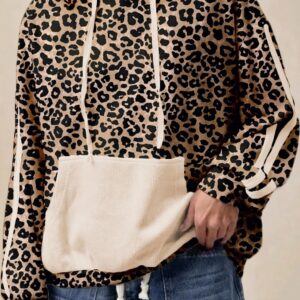 women's loose retro leopard print hooded sweatshirt