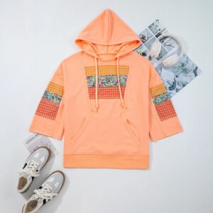retro plaid hooded women's contrast color sweatshirt