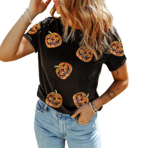 women's casual halloween sequin stitching loose short sleeve