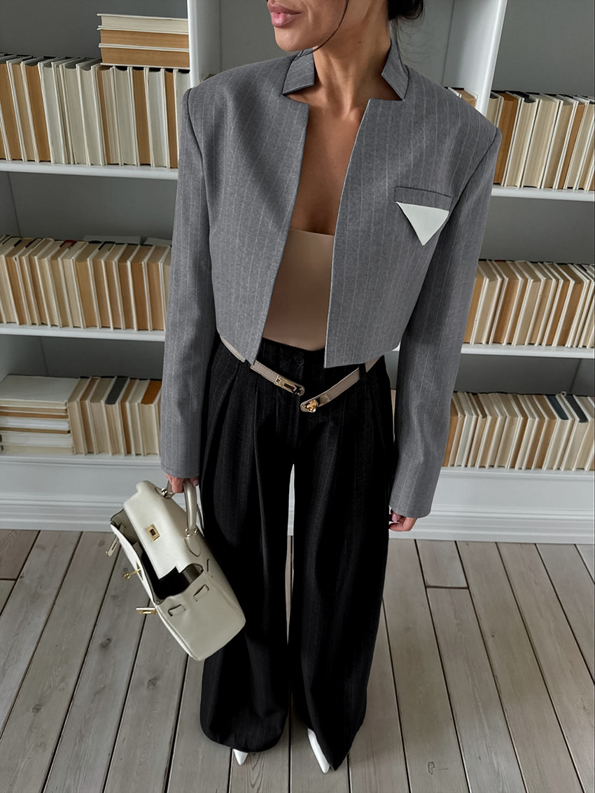 Short Design Stand Collar Long Sleeve Contrast Color Suit 281701cf 5b22 46ef 82a2 96adcdd3767e