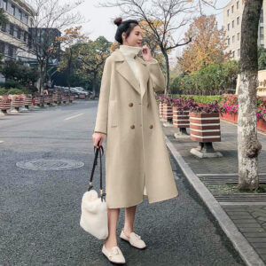 petite women's wool coat with notched lapel