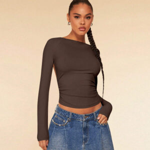 sexy style t shirt autumn and winter europe and america backless design short top women