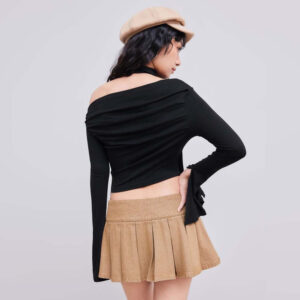 sweet and spicy style sexy t shirt autumn and winter off shoulder design short top