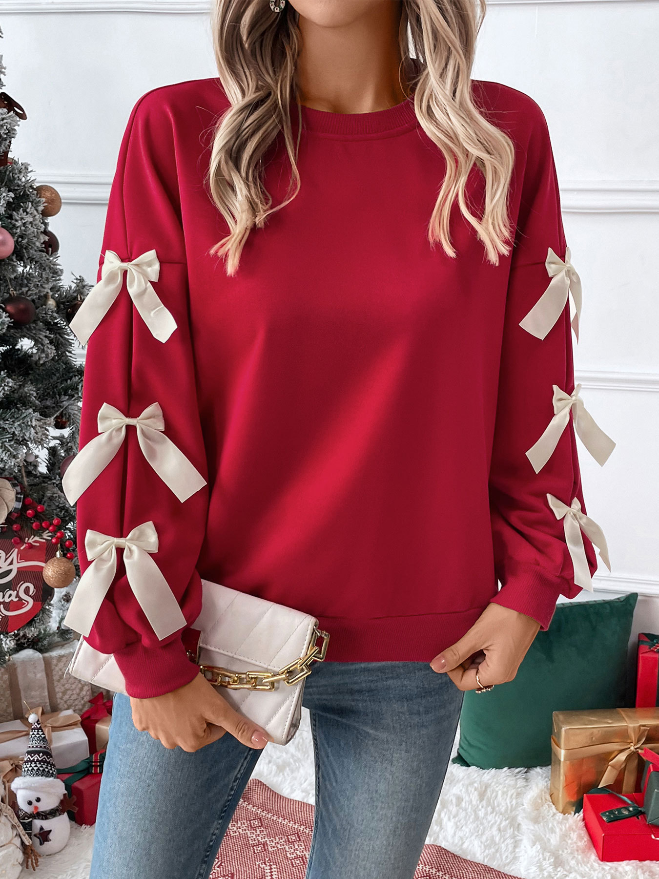 Sweet Bow Decorated Long Sleeve Sweatshirt 2cd7239b 1ed3 4ae7 B5fa 3184d0a249e2