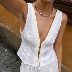 stitching lace cardigan sleeveless top simple and comfortable women