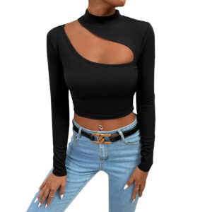 women's fashion trend t shirt autumn and winter slim fit crop top with long sleeves