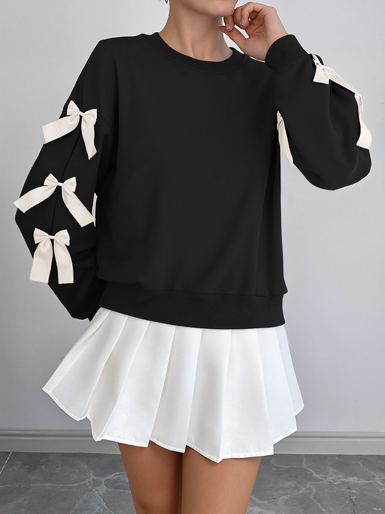 Sweet Bow Decorated Long Sleeve Sweatshirt 37e7f278 Eb41 4a23 808e 5845875534e9