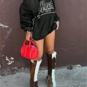 women's letter print color block loose sweatshirt