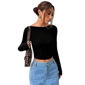 sexy style women's t shirt new autumnwinter backless design short top