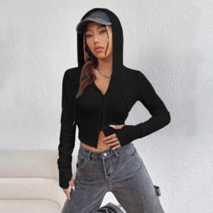 street style design zip up cardigan long sleeve women's top