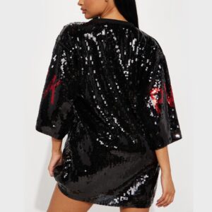 sequins glitter letter embroidery loose t shirt skirt