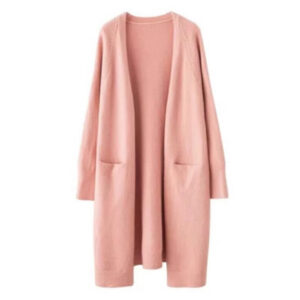 mid length sweater women's solid color v neck knitted jacket