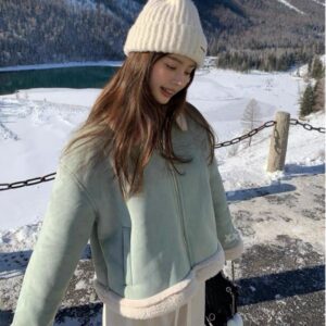 new deerskin velvet composite turn down collar coat women's thickened