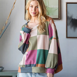 women's casual versatile color blocked round neck sweatshirt