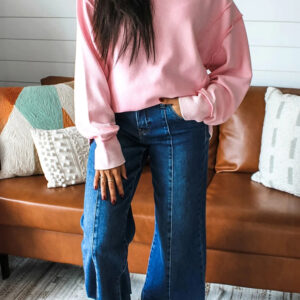 women's solid color design round neck drop shoulder long sleeve sweatshirt