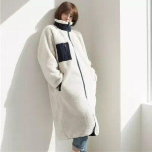 stand collar color matching lambswool two sided zipper coat