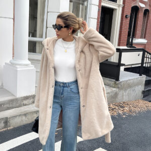 women's solid color casual plush long sleeved coat