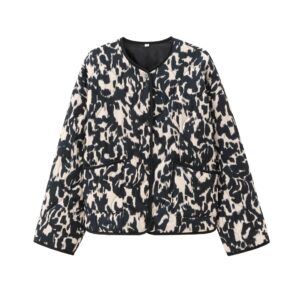 women's fashionable printed snap button long sleeved jacket