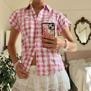 women's short sleeved plaid shirt niche loose all matching