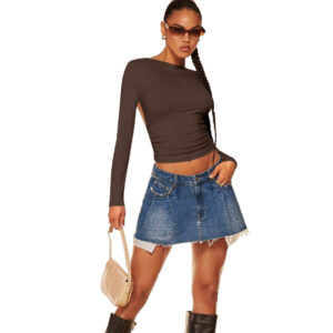 sexy style t shirt autumn and winter europe and america backless design short top women