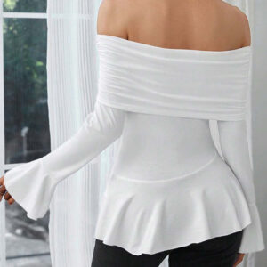 women's intellectual style t shirt with one shoulder neckline slim fit for autumn and winter, highlighting figure and temperament