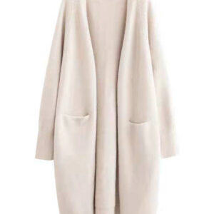 mid length sweater women's solid color v neck knitted jacket