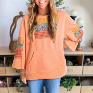 retro plaid hooded women's contrast color sweatshirt