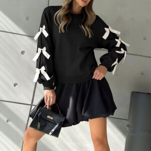 sweet bow decorated long sleeve sweatshirt