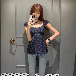 new pure desire style sweet polka dot short sleeve slim slimming bow tie