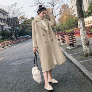 petite women's wool coat with notched lapel