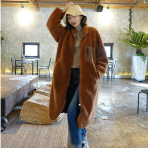 stand collar color matching lambswool two sided zipper coat