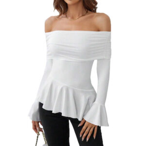 women's intellectual style t shirt with one shoulder neckline slim fit for autumn and winter, highlighting figure and temperament