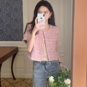 high grade round neck korean gentle short sleeve jacket