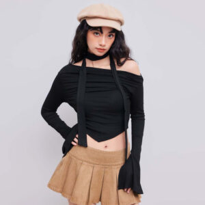 sweet and spicy style sexy t shirt autumn and winter off shoulder design short top