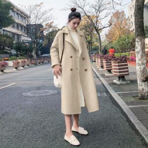 petite women's wool coat with notched lapel