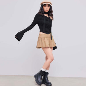 sweet and spicy style sexy t shirt autumn and winter off shoulder design short top