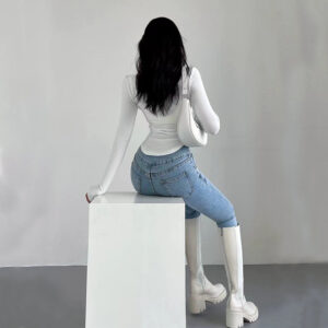 women's pure and sexy style t shirt high neck slim fit figure hugging top for autumn and winter